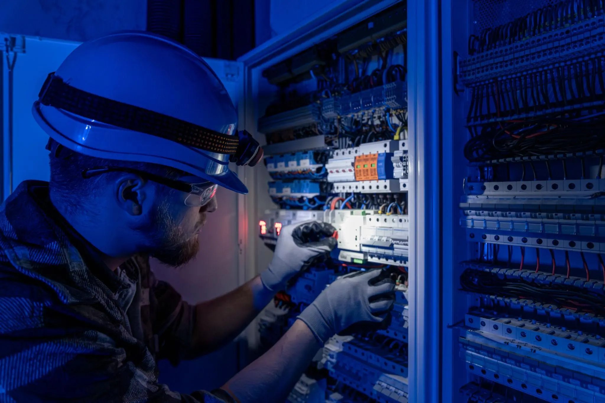 Villanyszerelő szakember munka közben